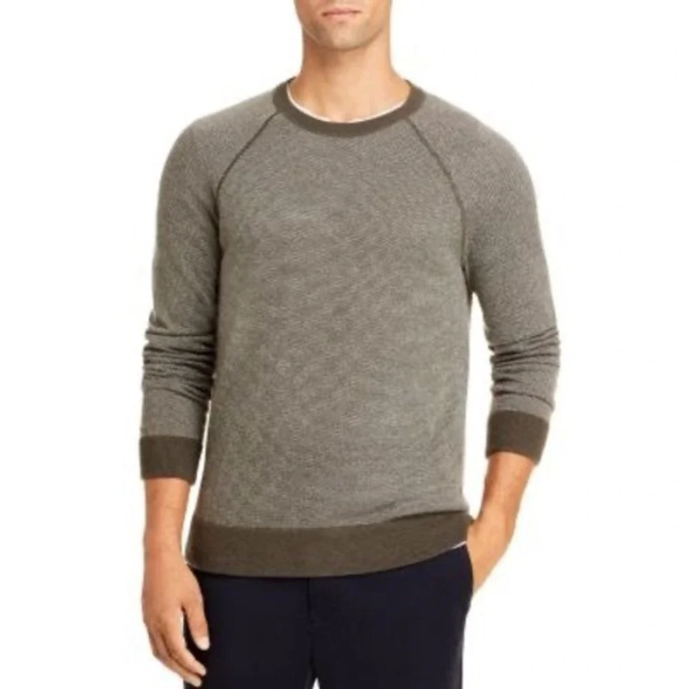 Vince Mens Bird's‎ Eye Stitch Wool Cashmere Sweater Grey Large